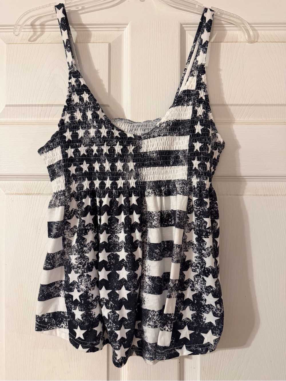 Black & White Star-Print Smocked Camisole Tank